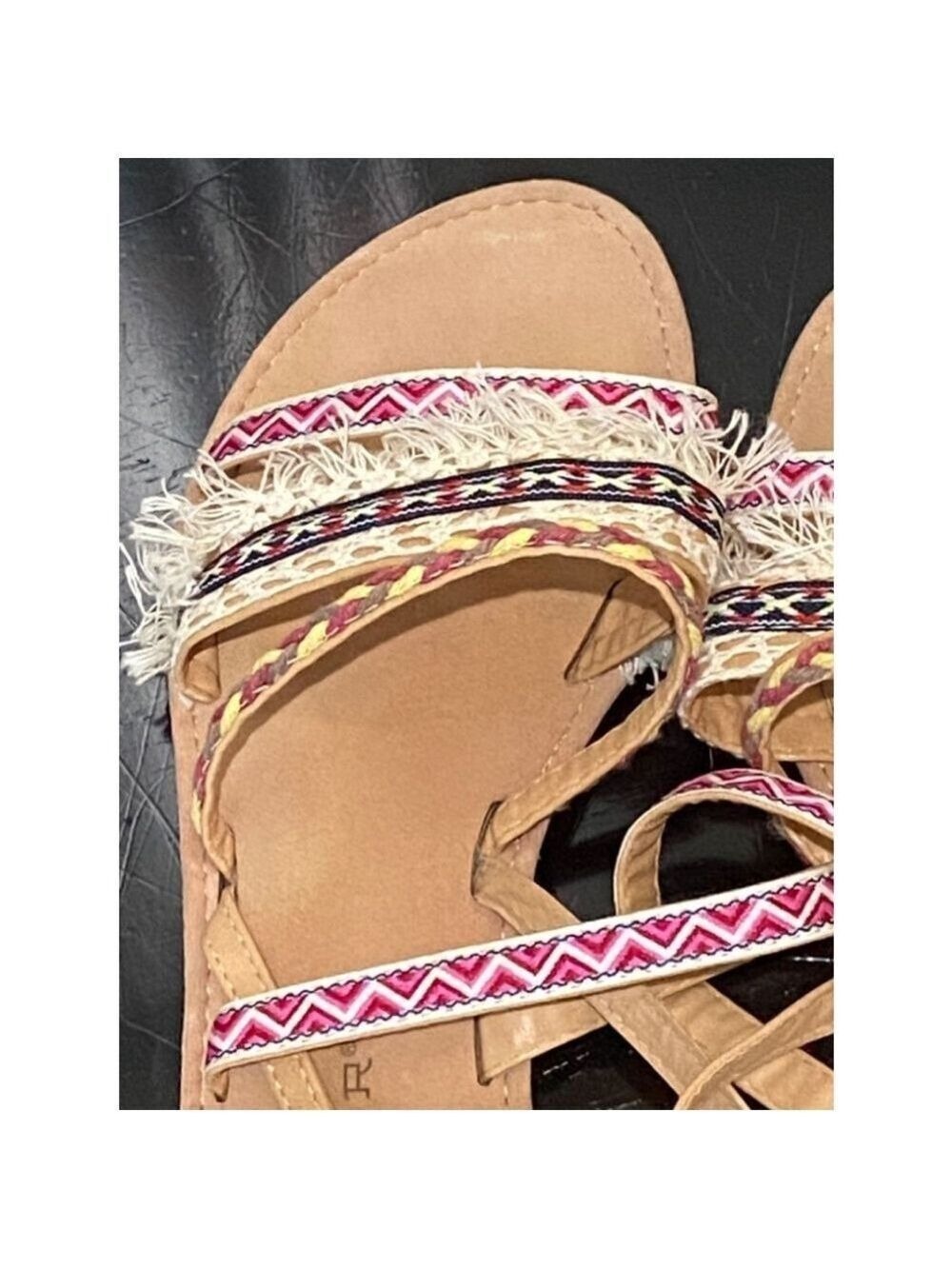 Roper Women's Sandals Tan Pink Blue Yellow Fringe Size 9 - Picture 5 of 11